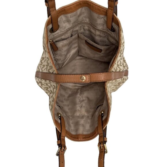 MICHAEL KORS JET SET hand bag Purse MK signature Jacquard cream gold - Picture 10 of 16